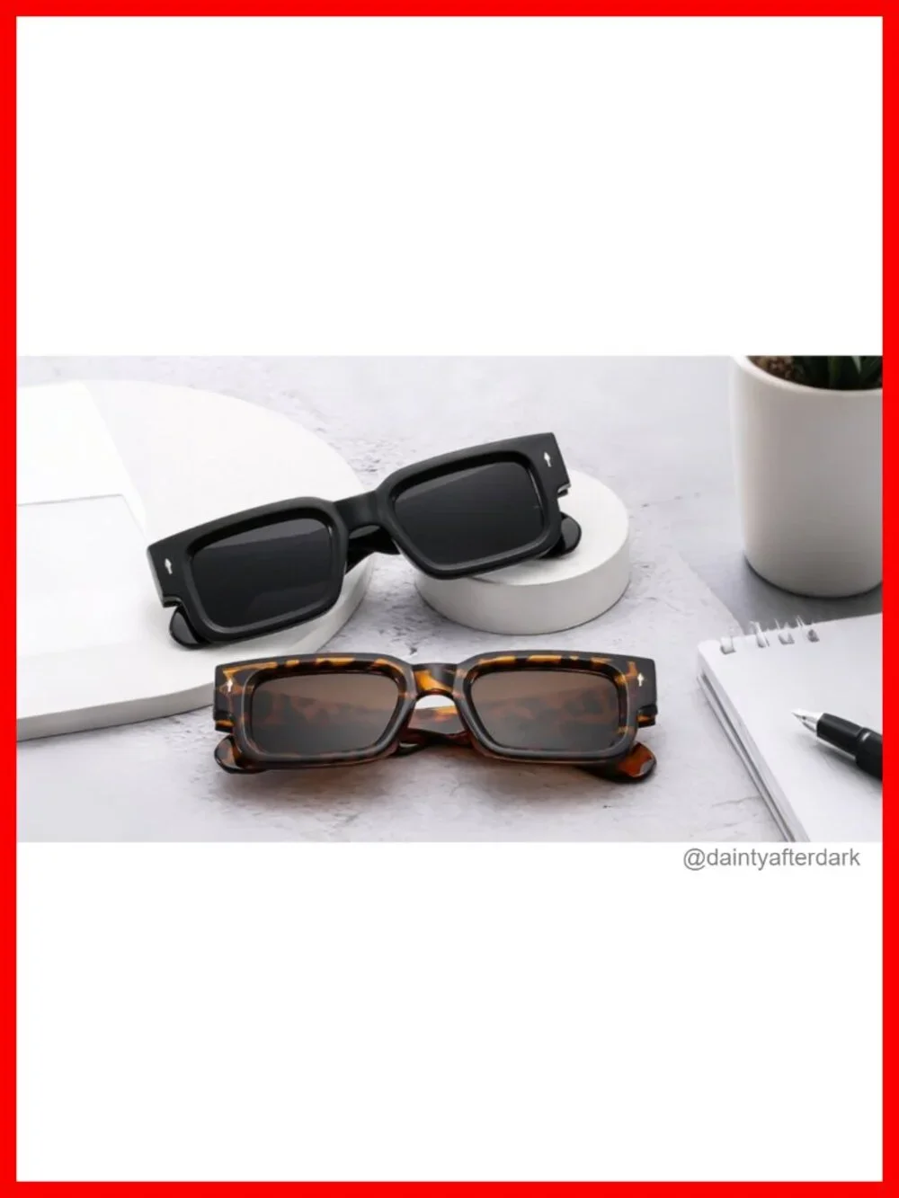 Thick Frame Square Sunglasses Chunky Rectangle Rivet Design UV400 Protection